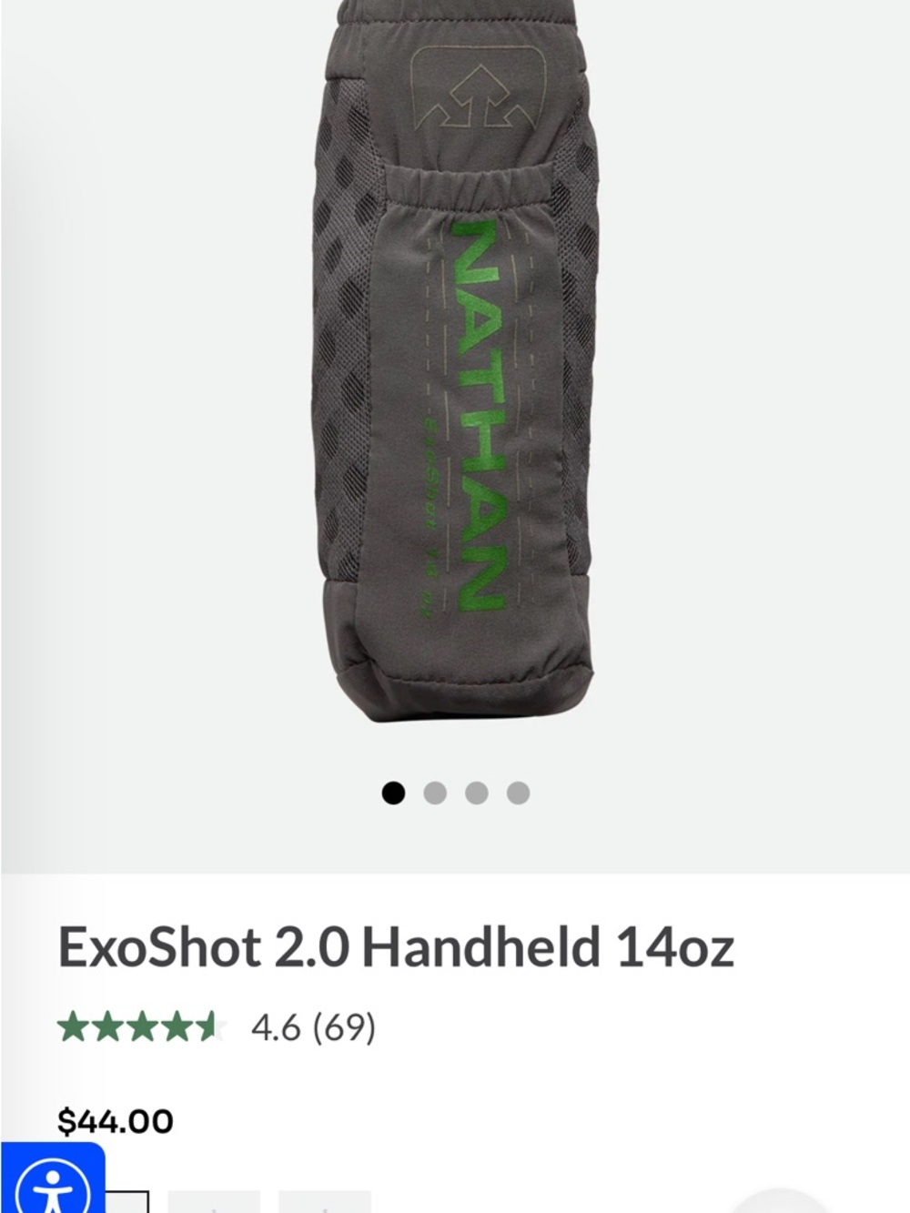 Nathan ExoShot 2.0 Handheld Water Bottle - Gray with Green Logo